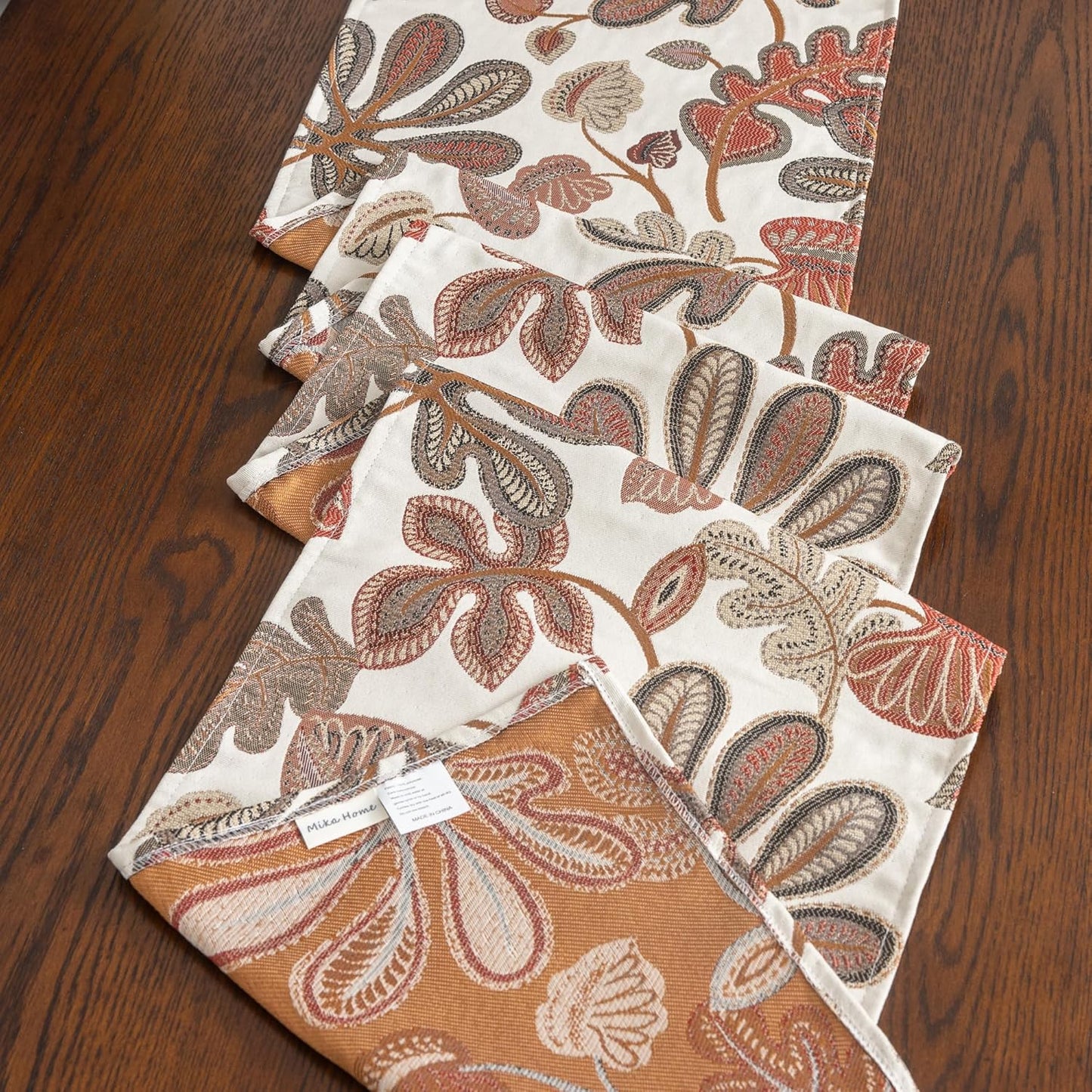 Mika Home Tropical Leaf Table Runner for Home Decor 13X90 Inches Coral Brown Seasonal Dining Table Decoration for Home