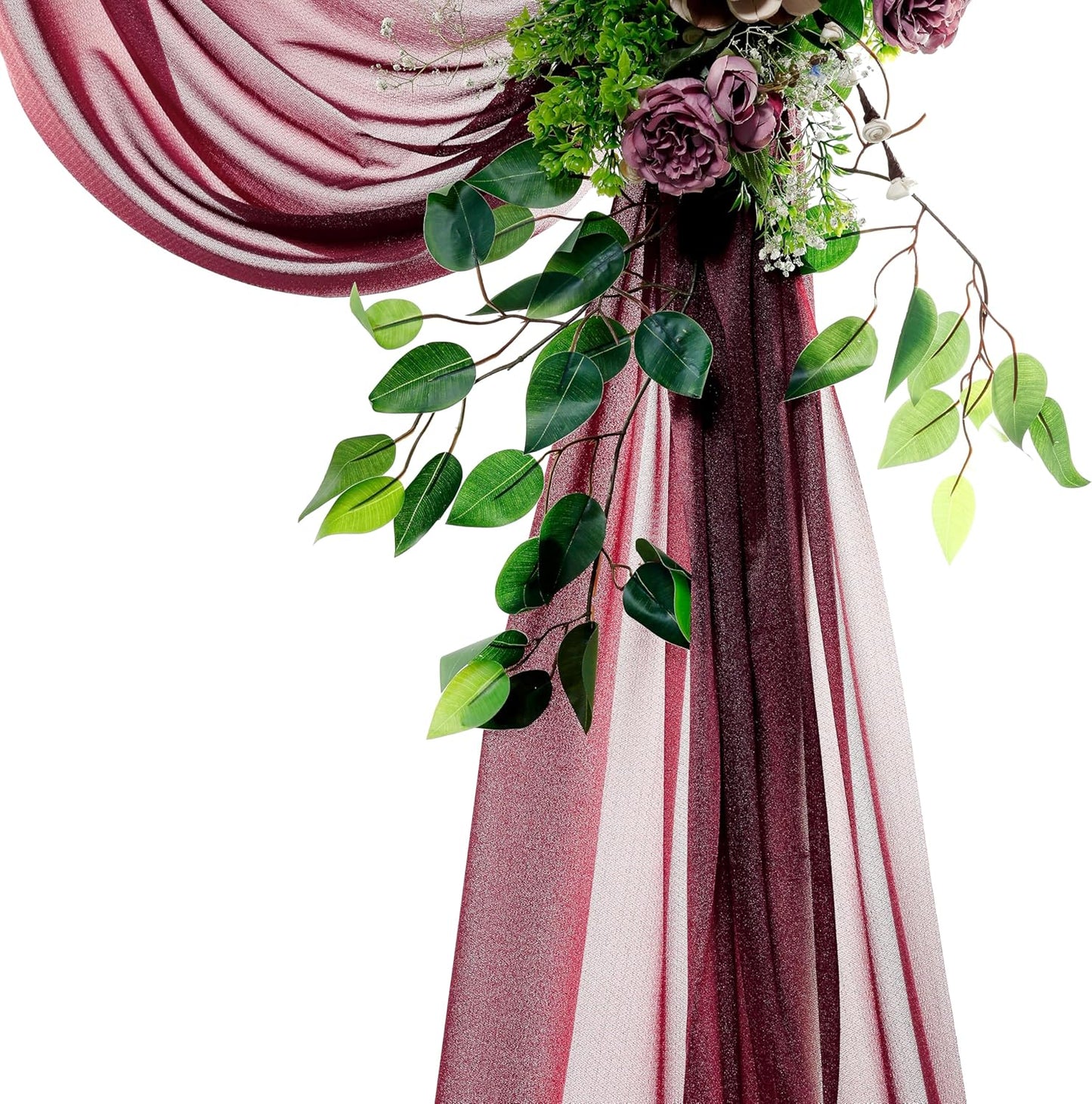 VDS Pack of 1 Panel (30 Inch X 20 Feet) Wedding Arch Draping Fabric Sheer Chiffon Fabric Drapery for Wedding Ceremony Reception Swag Backdrop Canopy Chuppah ARBO Altars Decoration (Burgundy)