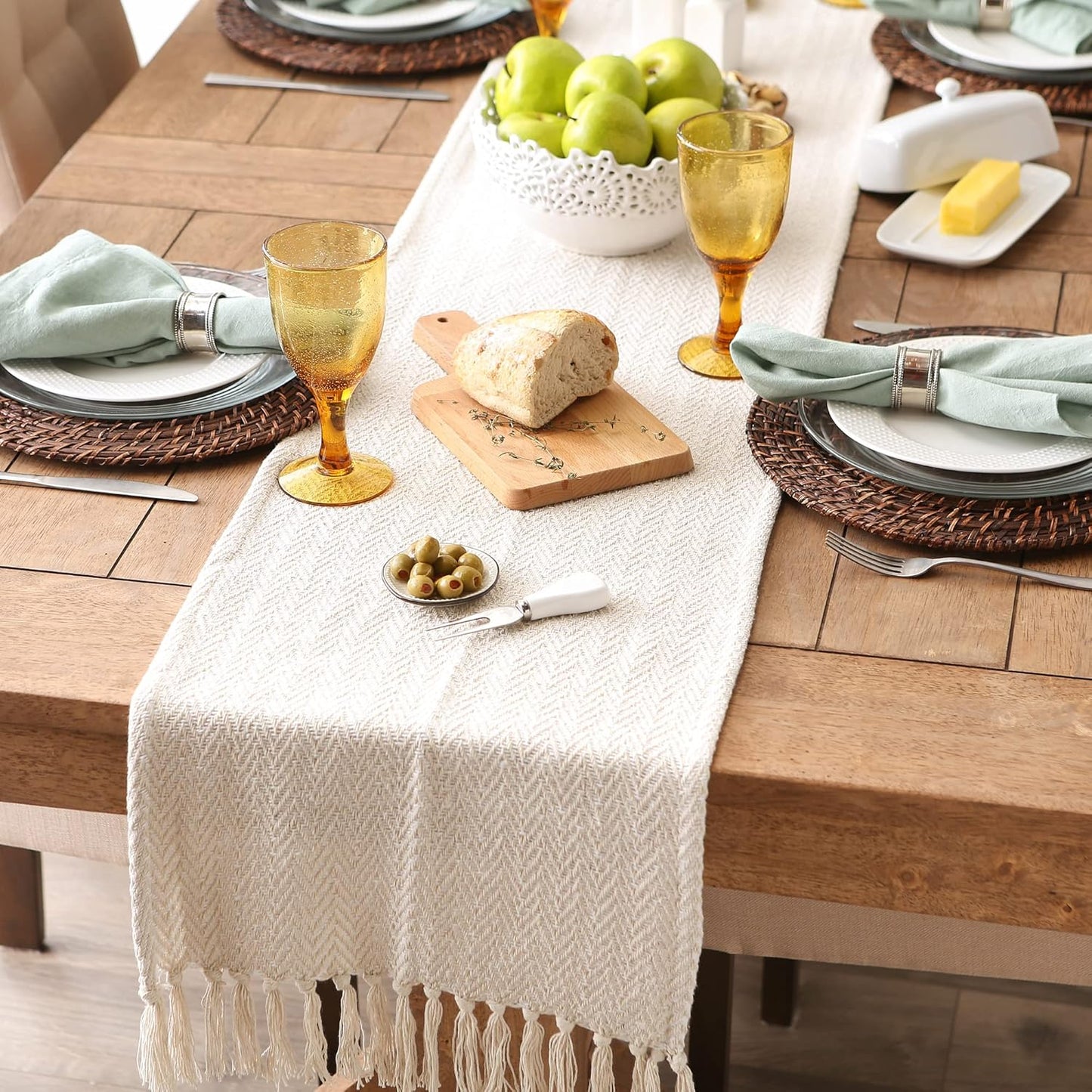 DII Woven Basic Tabletop Collection Chevron Table Runner, 15x108, Off-White
