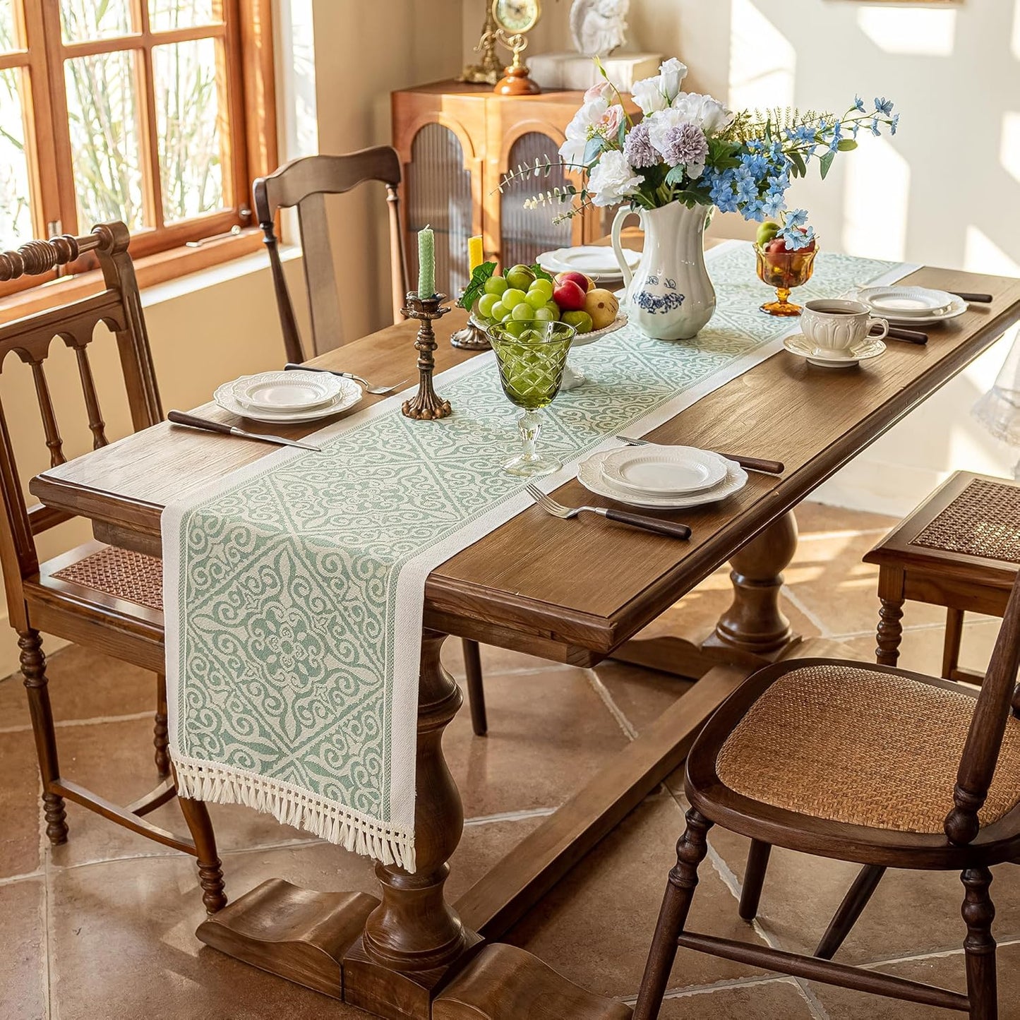 Table Runners 107 Inches,Waterproof Boho Table Runner with Tassel Fringe,Table Runner for Party Coffee Table