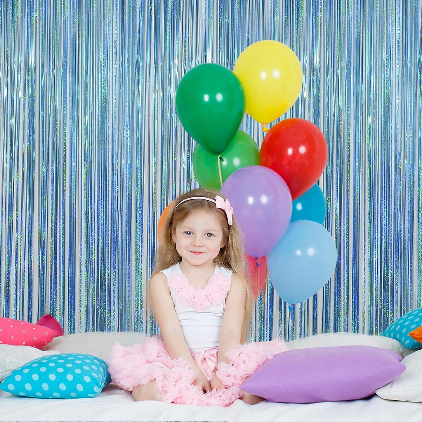 Melsan 2 Pack 3.2 ft x 8.2 ft Tinsel Foil Fringe Curtains Backdrop, Sparkle Metallic Foil Curtains for Party Photo Booth Props Baby Shower Memaid Decoration, Light Blue