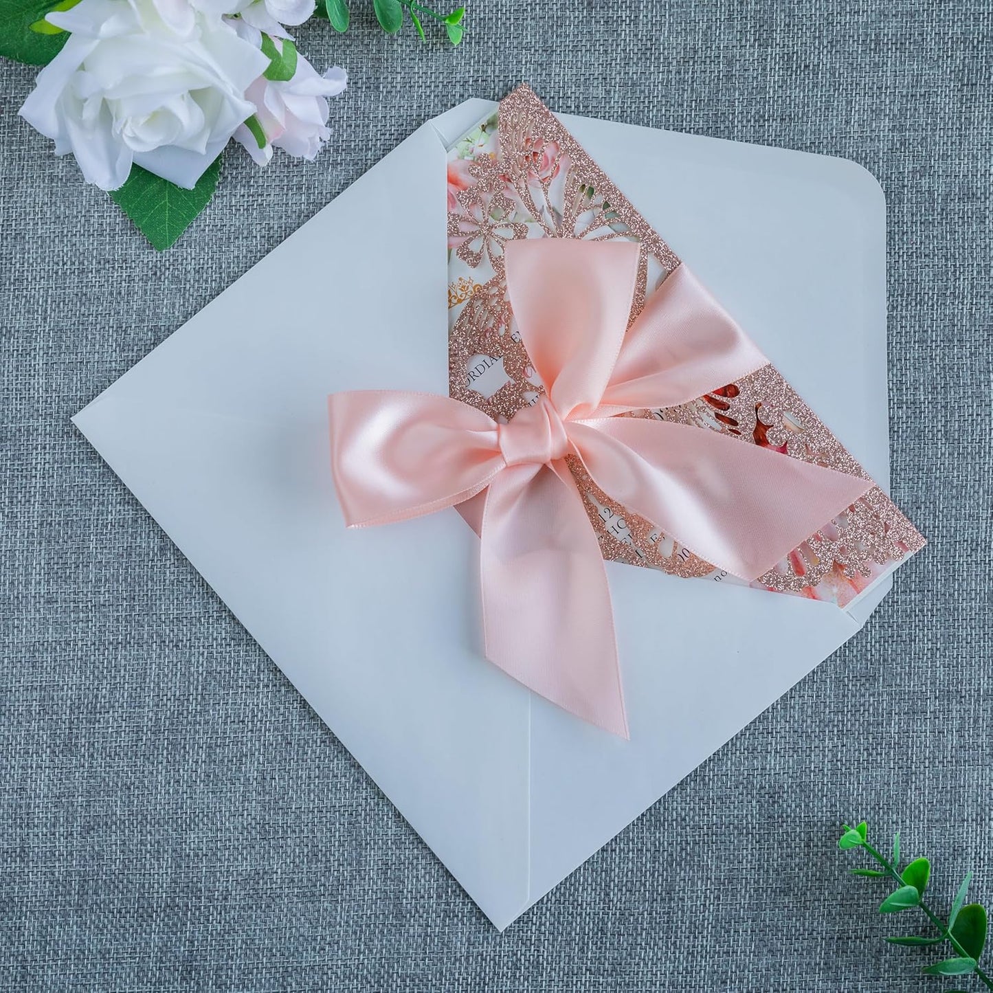 20 PCS 5.12x7.2 Butterfly Personalized Quinceanera Invitation, Customized XV Anos Laser Cut Invitation Cards with Envelopes (Rose Gold Personalized)