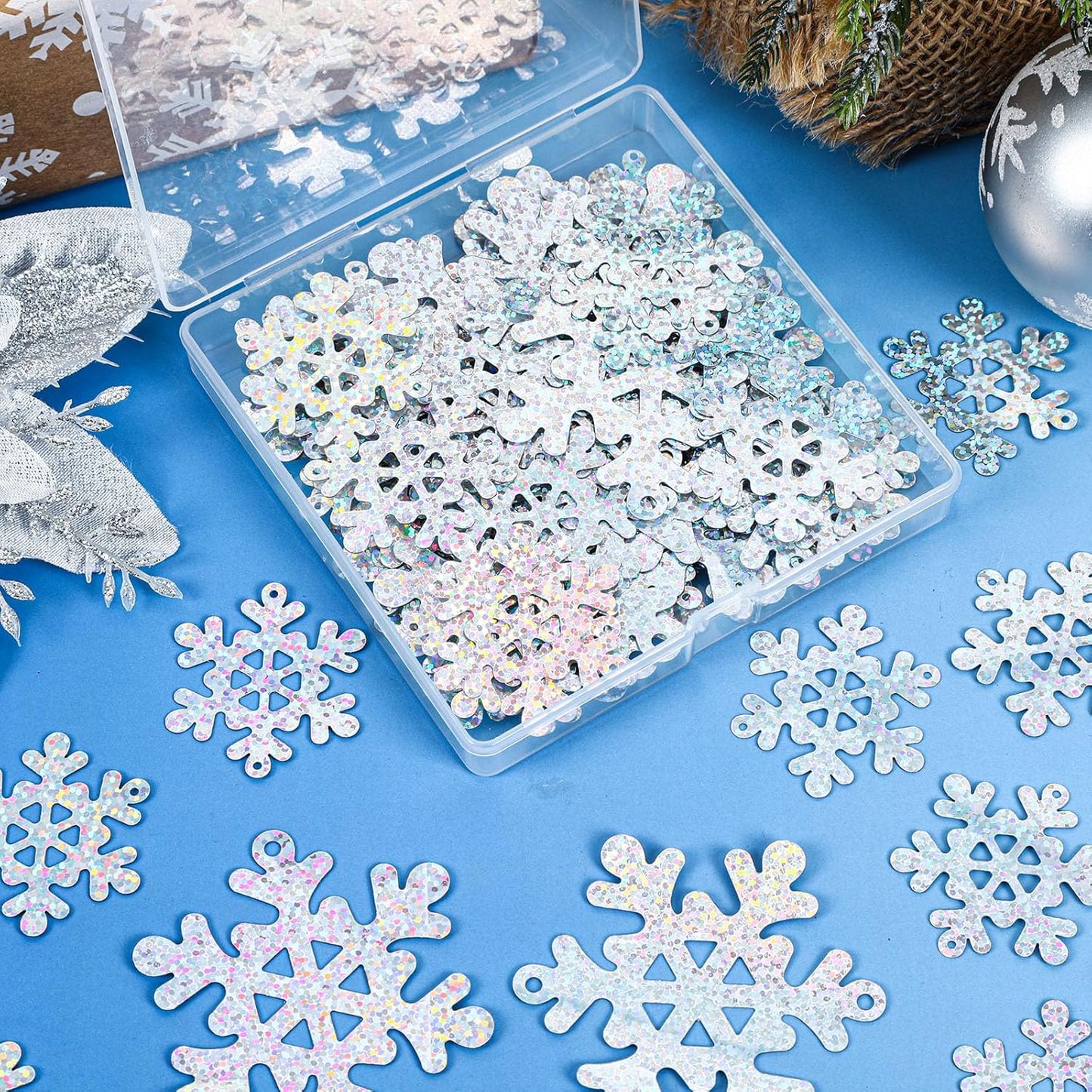 MARFOREVER Holographic Snowflake Glitter Confetti, Christmas Laser Silver Snowflake Table Scatters Frozen Party Decorations Winter Wonderland Confetti Sprinkles for Wedding Christmas Party Decorations
