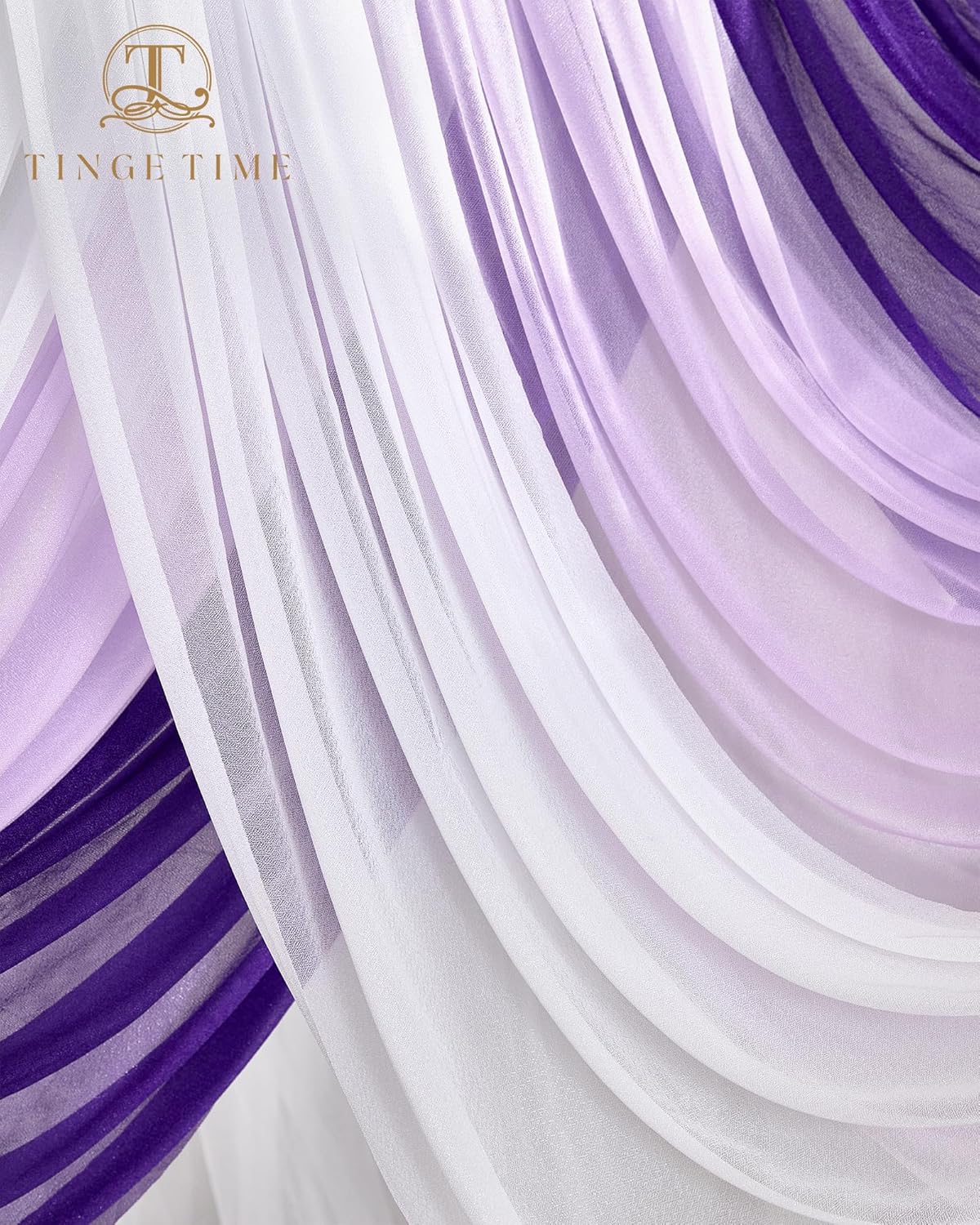 TINGE TIME 3 Panels Wedding Arch Draping Fabric, 30" x 20ft Gradient Purple Chiffon Fabric Wedding Arch Drapery Sheer Backdrop Curtain for Weddings Ceremony Party Decoration Bridal Show Reception