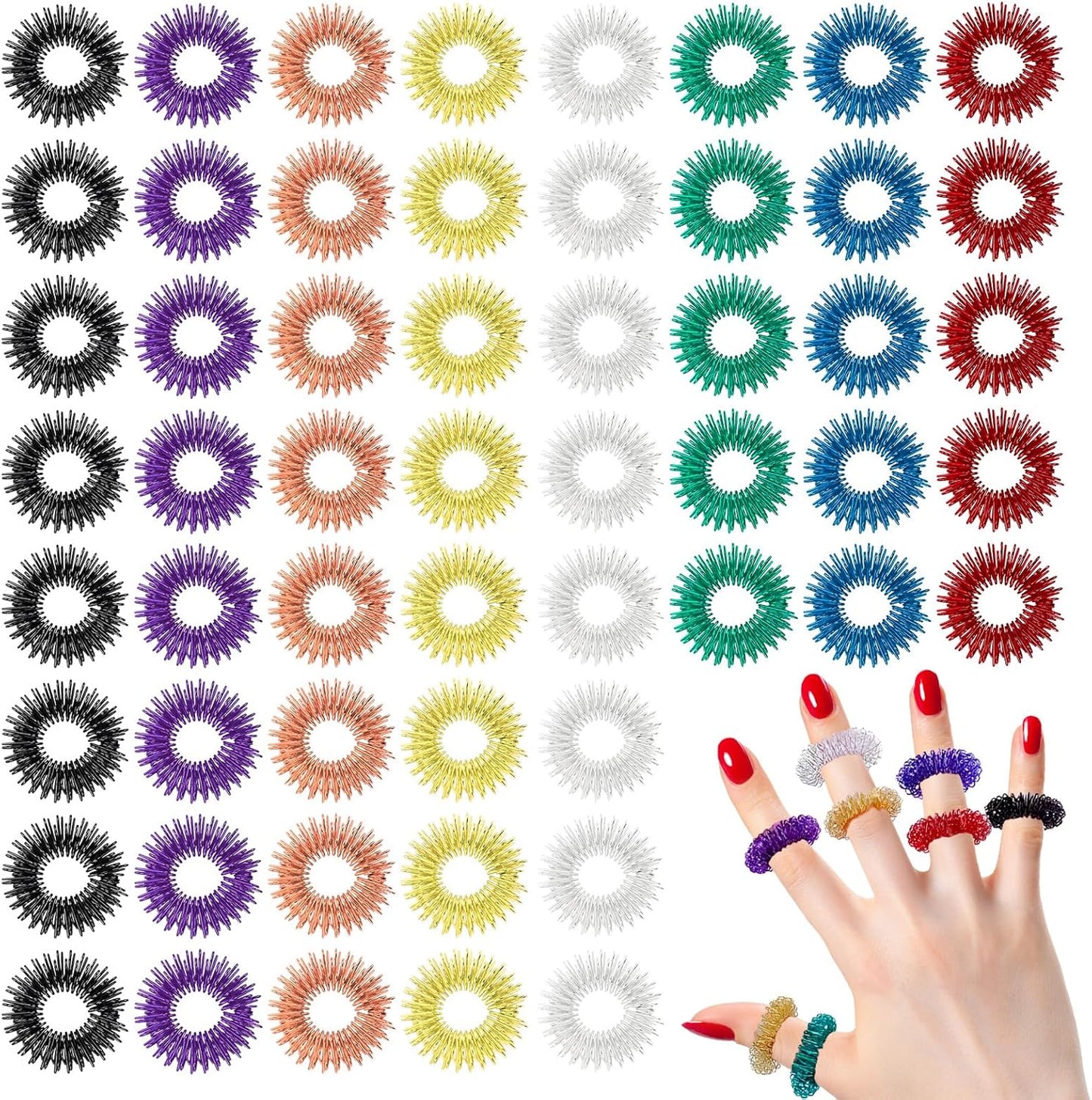 100 PCS Acupressure Rings Spiky Sensory Fidgets Rings, Finger Massage Ring for Stress Relief Toys Acupuncture Ring Set for Kids Women Men, Anxiety Relief Toys Stress Reducer Massager 8 Colors