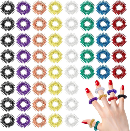 100 PCS Acupressure Rings Spiky Sensory Fidgets Rings, Finger Massage Ring for Stress Relief Toys Acupuncture Ring Set for Kids Women Men, Anxiety Relief Toys Stress Reducer Massager 8 Colors
