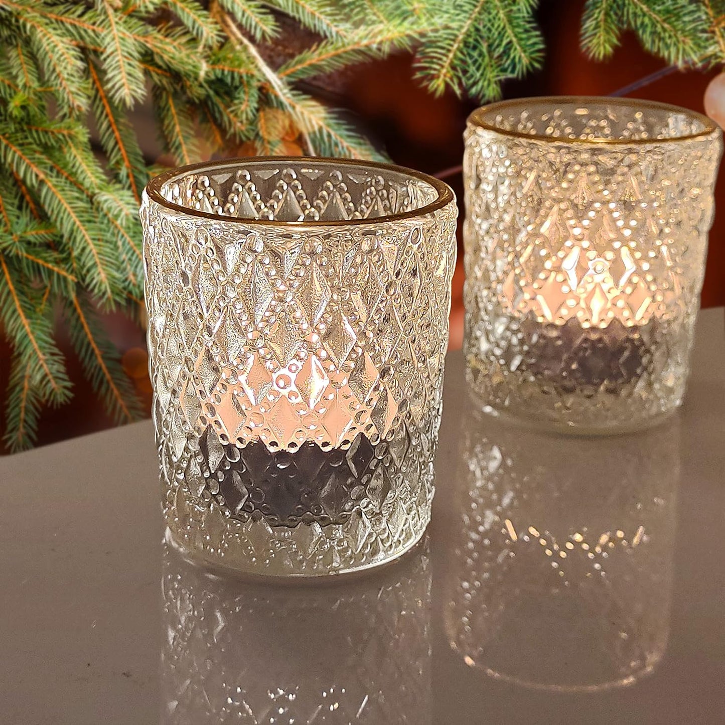 SHMILMH Clear Votive Candle Holders, Glass Tealight Candle Holders Bulk with Rim for Wedding Table Centerpiece Birthday Party Thanksgiving Decor, Set of 12