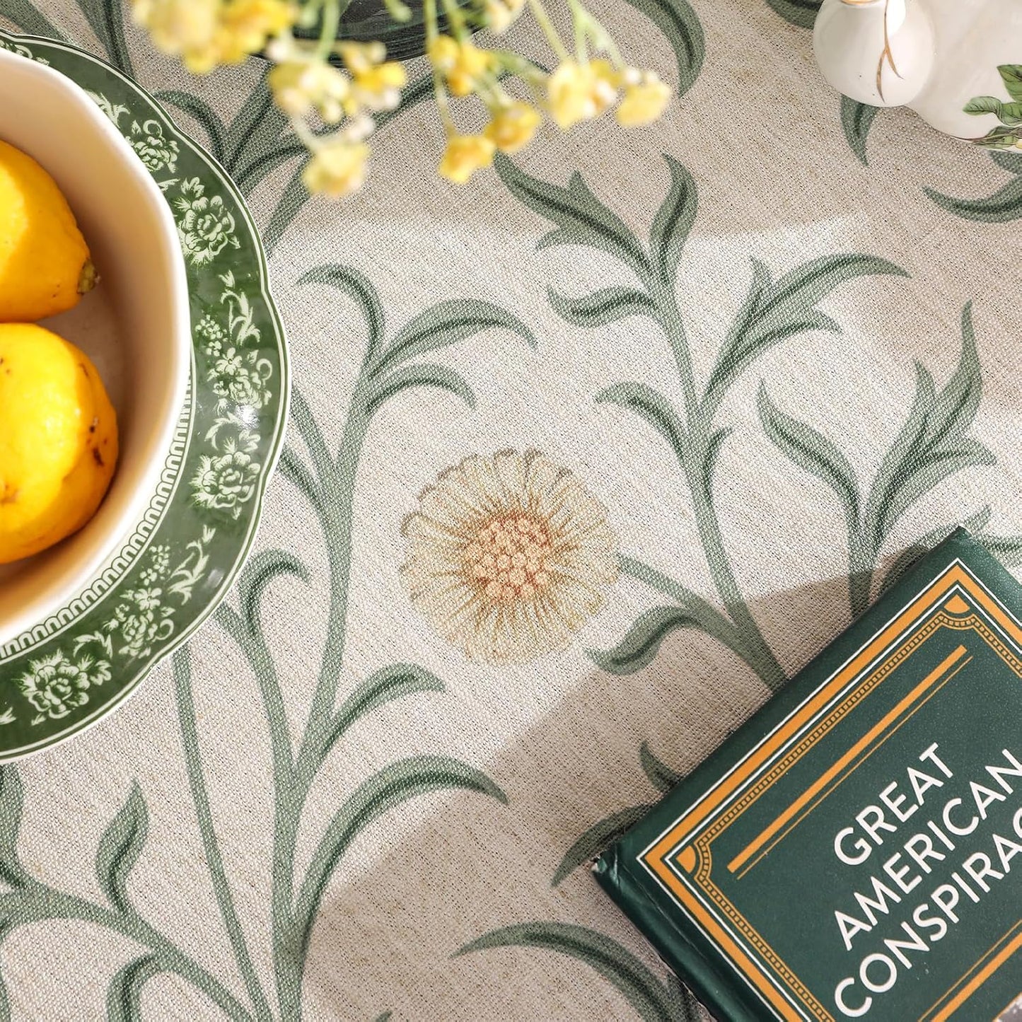 patdrea Designer Vintage Linen Round Tablecloth,French Table Cloth with Floral Pattern,Provencal Decoration Table Cover for Kitchen Dining,Christmas,Thanksgiving,Diameter 55"-Littledaisy