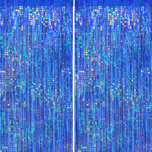 4 Packs Blue Foil Fringe Curtain, Navy Blue Metallic Tinsel Backdrop for Birthday, Wedding, Baby Shower, Bachelorette, Graduation, Galaxy Space Party Decorations Supplies