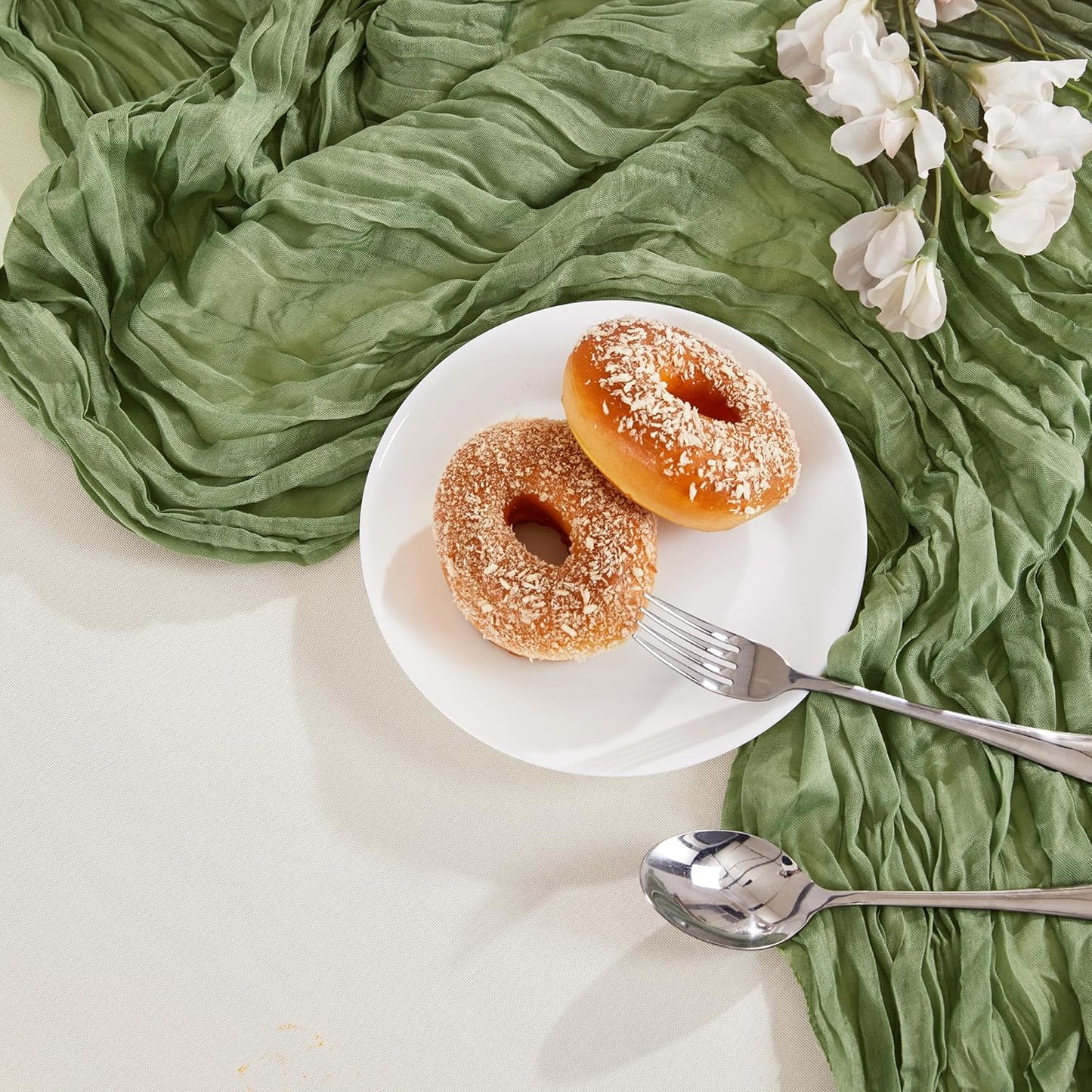 24 Pack Sage Green Cheesecloth Table Runner 10FT Long Boho Gauze Table Runner Rustic Sheer Runner for Wedding Bridal Baby Shower Birthday Party Table Decor Thanksgiving Christmas Decorations