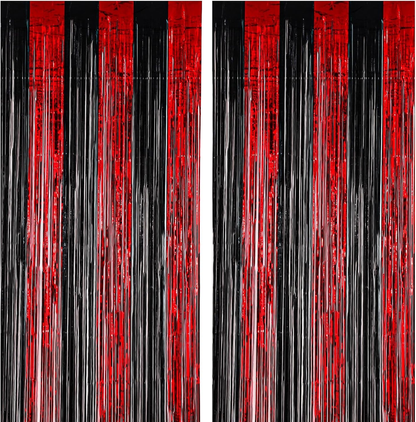 2 Pack 3.3x8.2 Feet Red and Black Foil Fringe Backdrop Curtains, Tinsel Streamers Birthday Party Decorations, Fringe Backdrop for Graduation, Movie Night, Horror Party