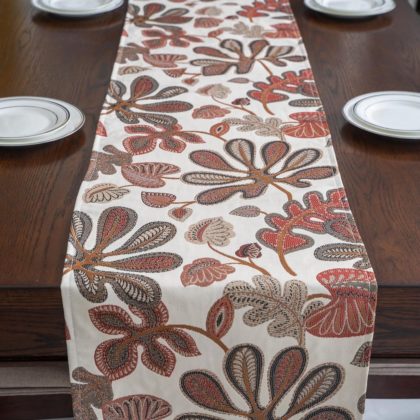 Mika Home Tropical Leaf Table Runner for Home Decor 13X90 Inches Coral Brown Seasonal Dining Table Decoration for Home
