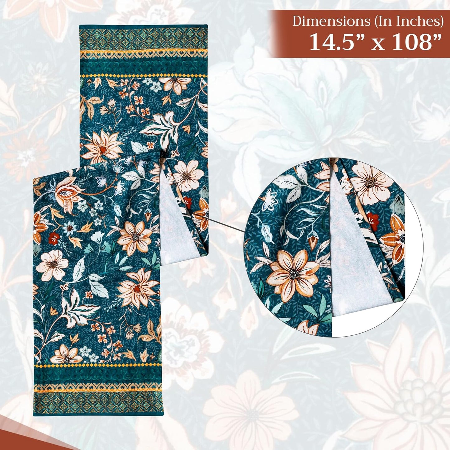 Maison d' Hermine Table Runner 100% Cotton Single Layer Table Runners 108 inches Long for Thanksgiving Christmas Decorations Home Kitchen Dining Party Wedding (Luxury Loft - Dark Teal, 14.5" x 108")