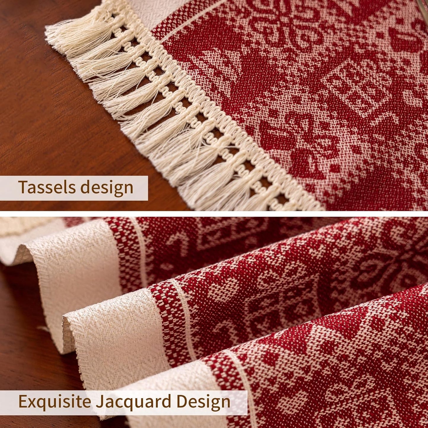 Table Runners 63 Inches,Christmas Tree Table Runner with Tassel Fringe,Gift Table Runner for Party，Coffee Table, Festival