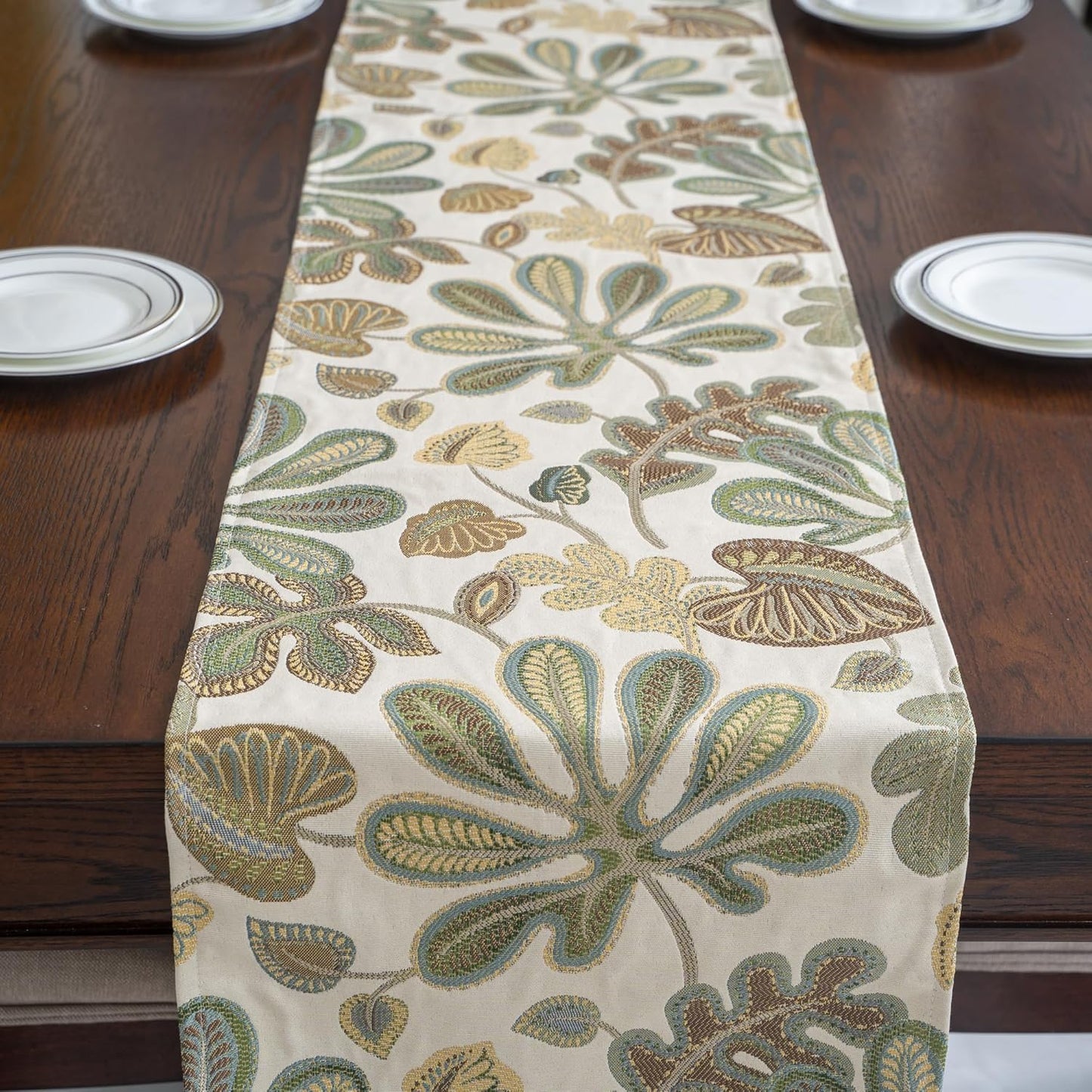 Mika Home Tropical Leaf Table Runner for Home Decor 13X90 Inches Green Brown Seasonal Dining Table Decoration for Home