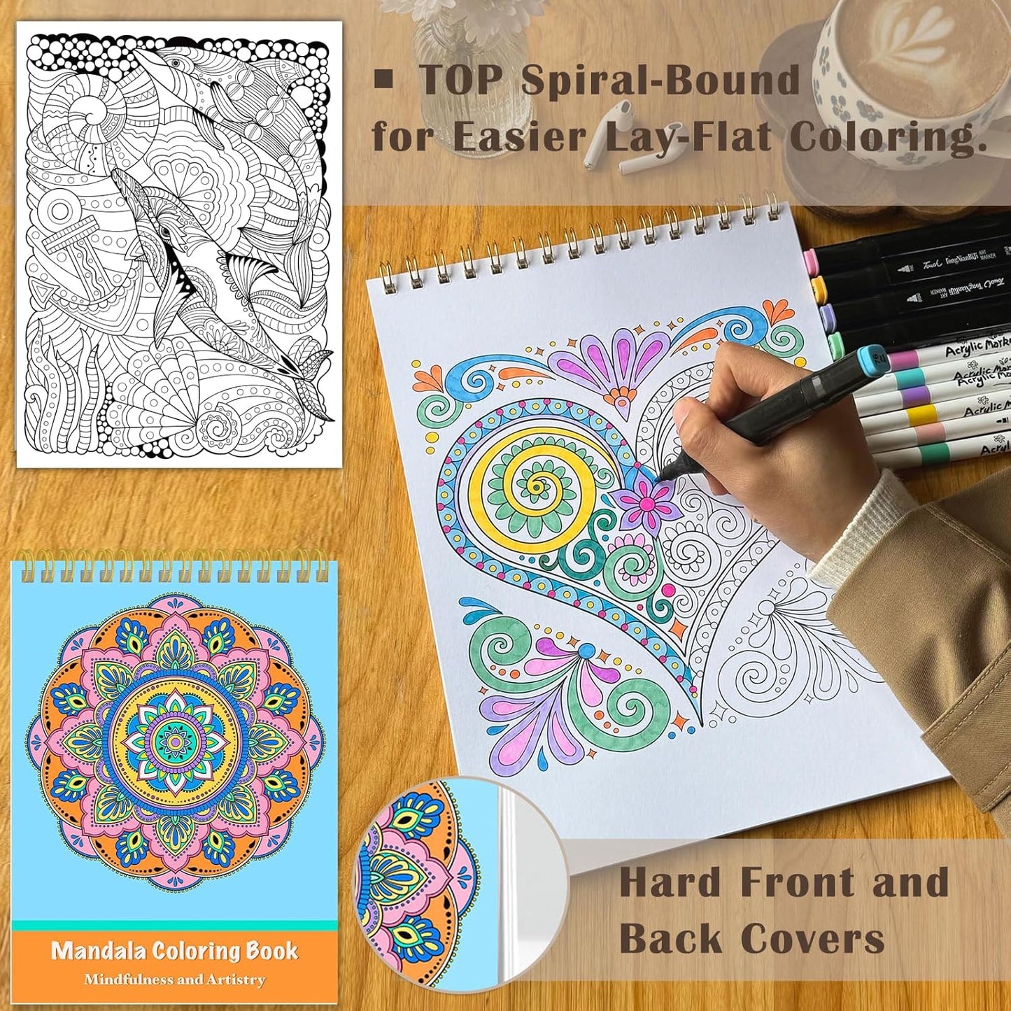 LORHAKI Adult Coloring Book for Women, 3 Spiral Bound Adult Coloring Book Nature Animal Mandala, 200gsm No-Bleed Thick Paper, Optimal for Relaxation and Stress Relief Women Elders Teens