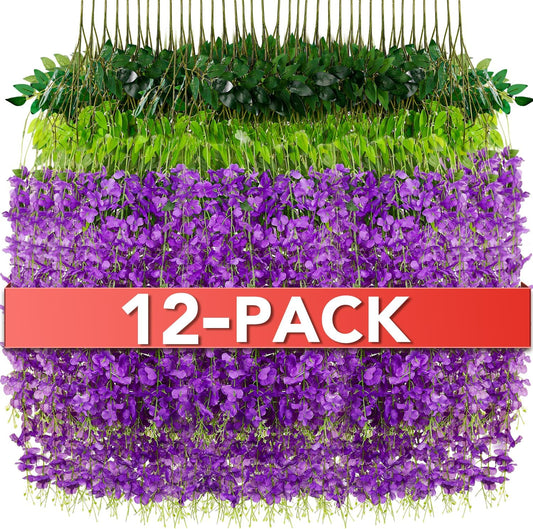 Wisteria Hanging Flowers,Fake Hanging Flowers,Wisteria artificiales Garland for Home Wedding Arch Floral Party Garden Ceremony Outdoor Decor,3.6 feet Long(12,Purple)