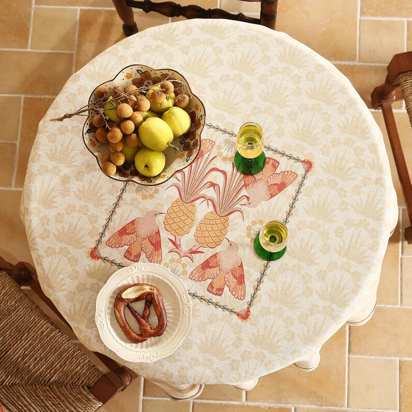 patdrea Designer Linen Tablecloth for Round Table,Anti-Wrinkle Durable Breathable Tablecloths,Decoration Table Cover Cloth for Kitchen Dining,Christmas,Thanksgiving,Diameter 67"-Pineapple a