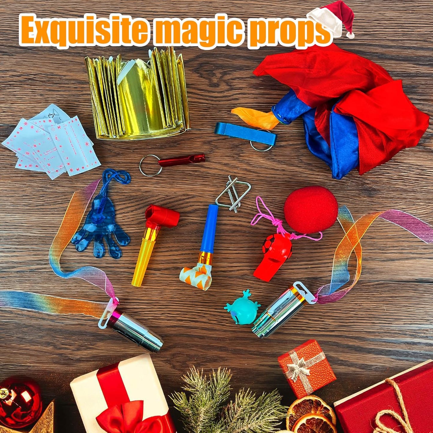 12 Pack Christmas No-snap Party Table Favors, Christmas themed Holiday Supplies with Party Hat, Joke & Little Gift Inside for Kids Adults Xmas Gift