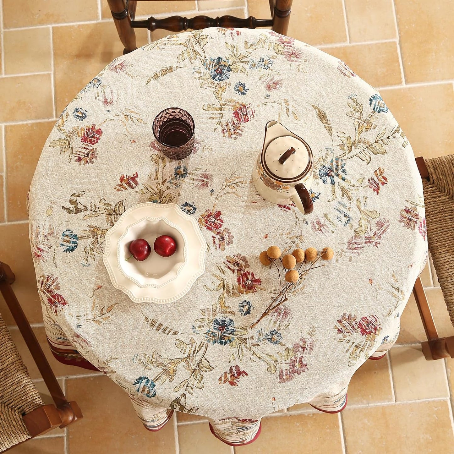 patdrea Designer Vintage Linen Small Round Tablecloth,Vintage Red Animals Pattern Floral Tablecloths,Decoration Table Cover for Kitchen Dining Christmas,Party,Thanksgiving,Diameter 55"-Townlife E