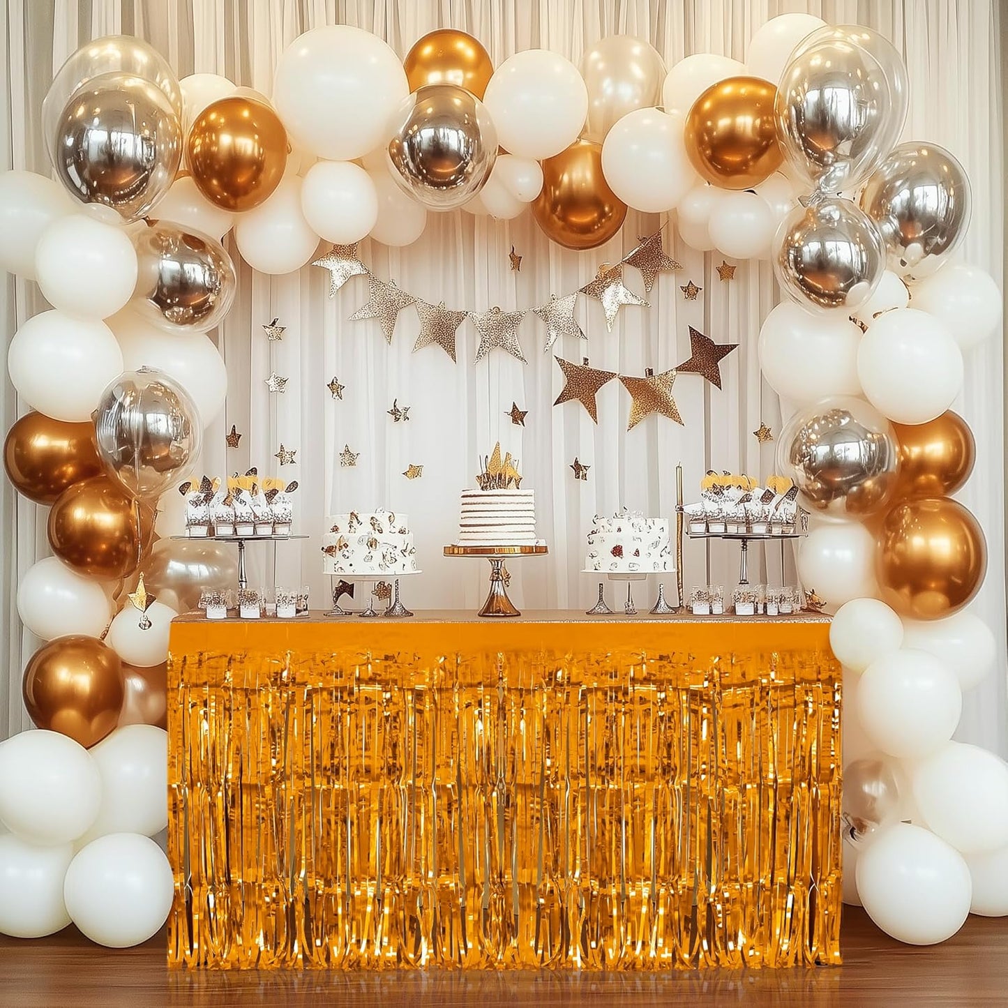 3 Pack Black Dark Purple Orange Table Skirts, 29x108" Metallic Foil Tinsel Fringe Table Skirt for Rectangle Tables Streamer Curtains Backdrop, Party Decorations for Birthdays, Weddings, Holidays