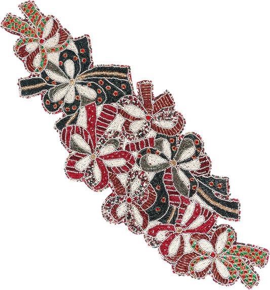 Elegant Glass Beads Table Runner 13x36 - Handcrafted Beaded Table Linen, Perfect for Weddings, Festive Celebrations, Dining Tables, Home Décor, and Everyday Use (Red White) - CLEENTABLE