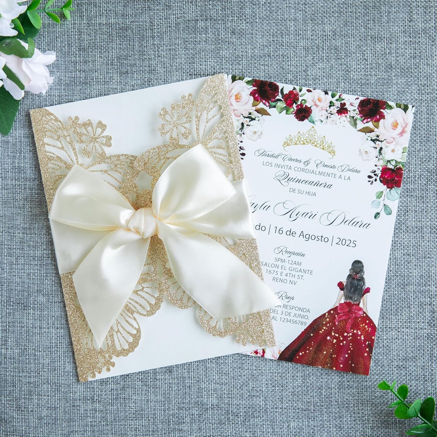 20 PCS 5.12x7.2 Butterfly Quinceanera Invitation, Laser Cut Wedding Invitation Cards with Envelopes for XV Anos Bridal Shower Baby Shower Invite (Light Gold)