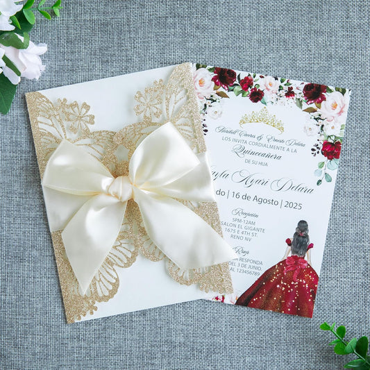 20 PCS 5.12x7.2 Butterfly Quinceanera Invitation, Laser Cut Wedding Invitation Cards with Envelopes for XV Anos Bridal Shower Baby Shower Invite (Light Gold)