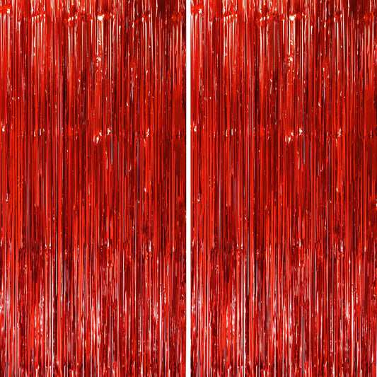 2 Pack Red Foil Fringe Backdrop Curtains, Tinsel Streamers Birthday Party Decorations, Fringe Backdrop for Graduation, Baby Shower, Gender Reveal, Disco Party