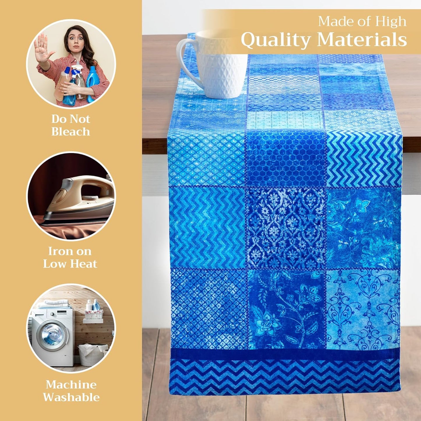 Maison d' Hermine Table Runner 100% Cotton Double Layer Table Runners 72 inches Long Decorative for Kitchen Dining Party Baby Shower Wedding Bridal Shower Spring Summer (Indigo Love, 14.50" x 72")