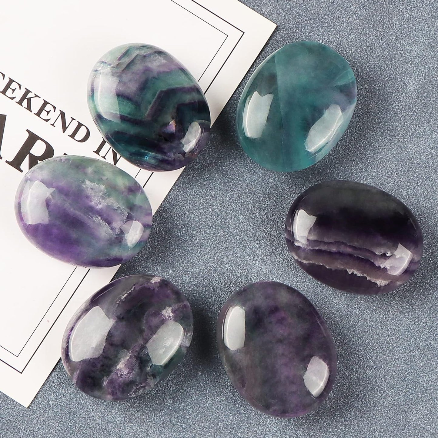 1.8 Inch Rainbow Fluorite Thumb Worry Stones for Anxiety, Crystals and Healing Stones for Relief Meditation Yoga Spiritual Reiki Positvity, Palm Polished Stones Pocket Gemstone