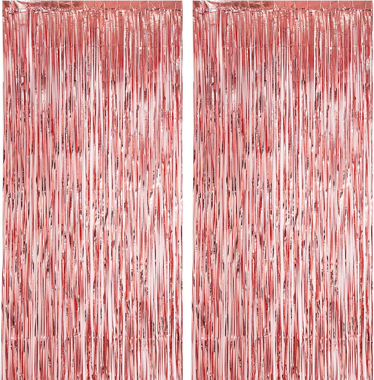 2 Pack Rose Gold Foil Fringe Backdrop Curtains, Tinsel Streamers Birthday Party Decorations, Fringe Backdrop for Graduation, Baby Shower, Gender Reveal, Disco Party