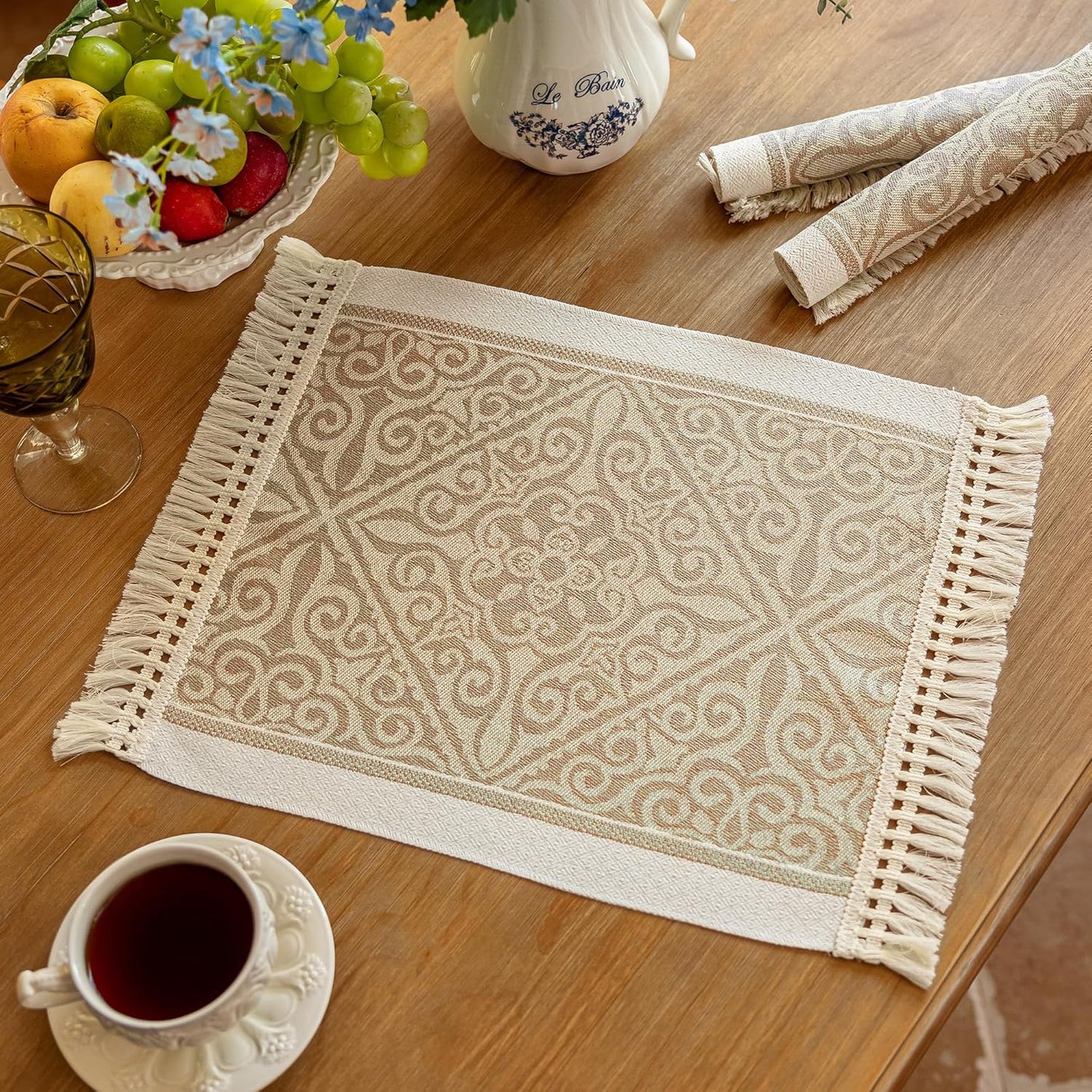 Placemats Set of 4,Waterproof Placemat with Tassel Fringe,Boho Placemats for Coffee Table Western Restaurant