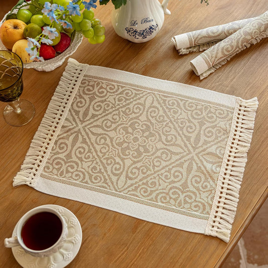 Placemats Set of 4,Waterproof Placemat with Tassel Fringe,Boho Placemats for Coffee Table Western Restaurant