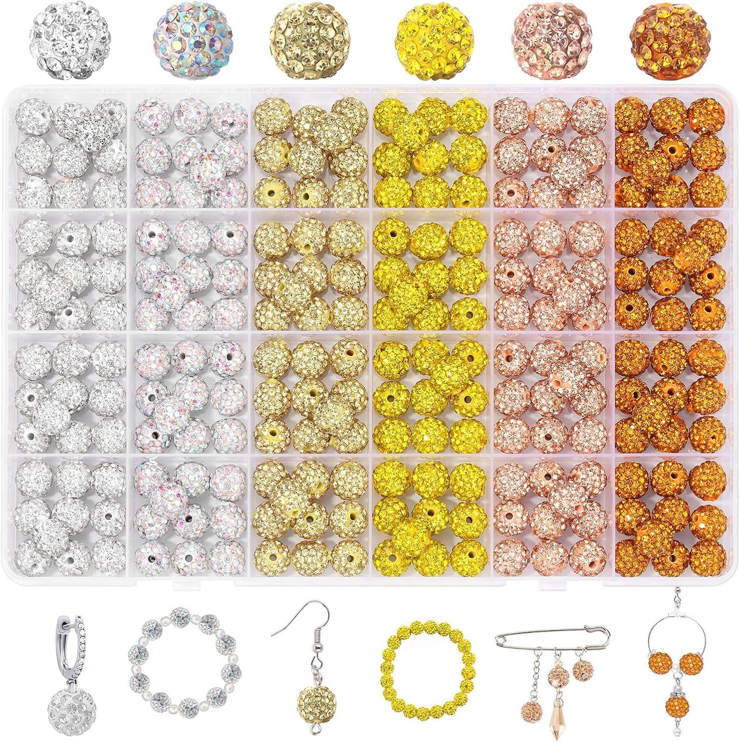 Novani 240pcs 10mm Gold Yellow Round Rhinestone Beads for Jewelry Making, DIY Bracelet, Necklace, Earring, Christmas Decoration