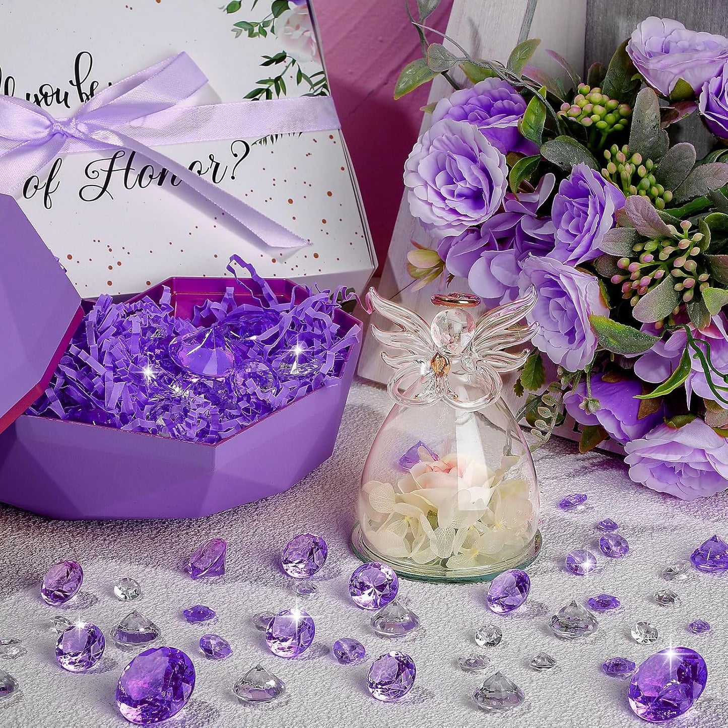 Hicarer 800 Pieces Diamond Decorations Acrylic Diamond Table Scatter Crystals for Table for Vase Fillers Party Decorations(20,12, 10, 6, 3mm,Purple)