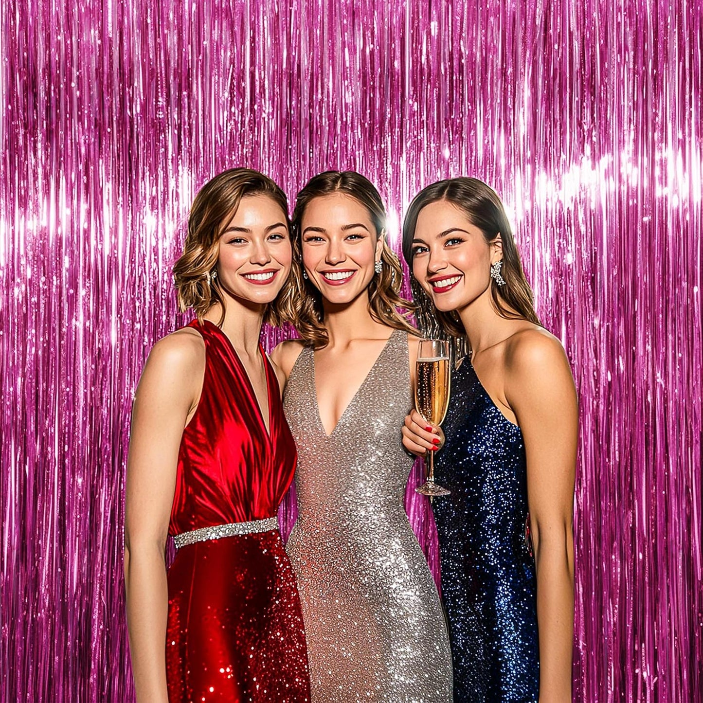 BTSD-home 4 Pack Pink Fringe Curtain, Metallic Photo Booth Backdrop Tinsel Door Curtains for Wedding Birthday Bridal Shower Baby Shower Bachelorette Christmas Party Decorations(8ft x 3ft)