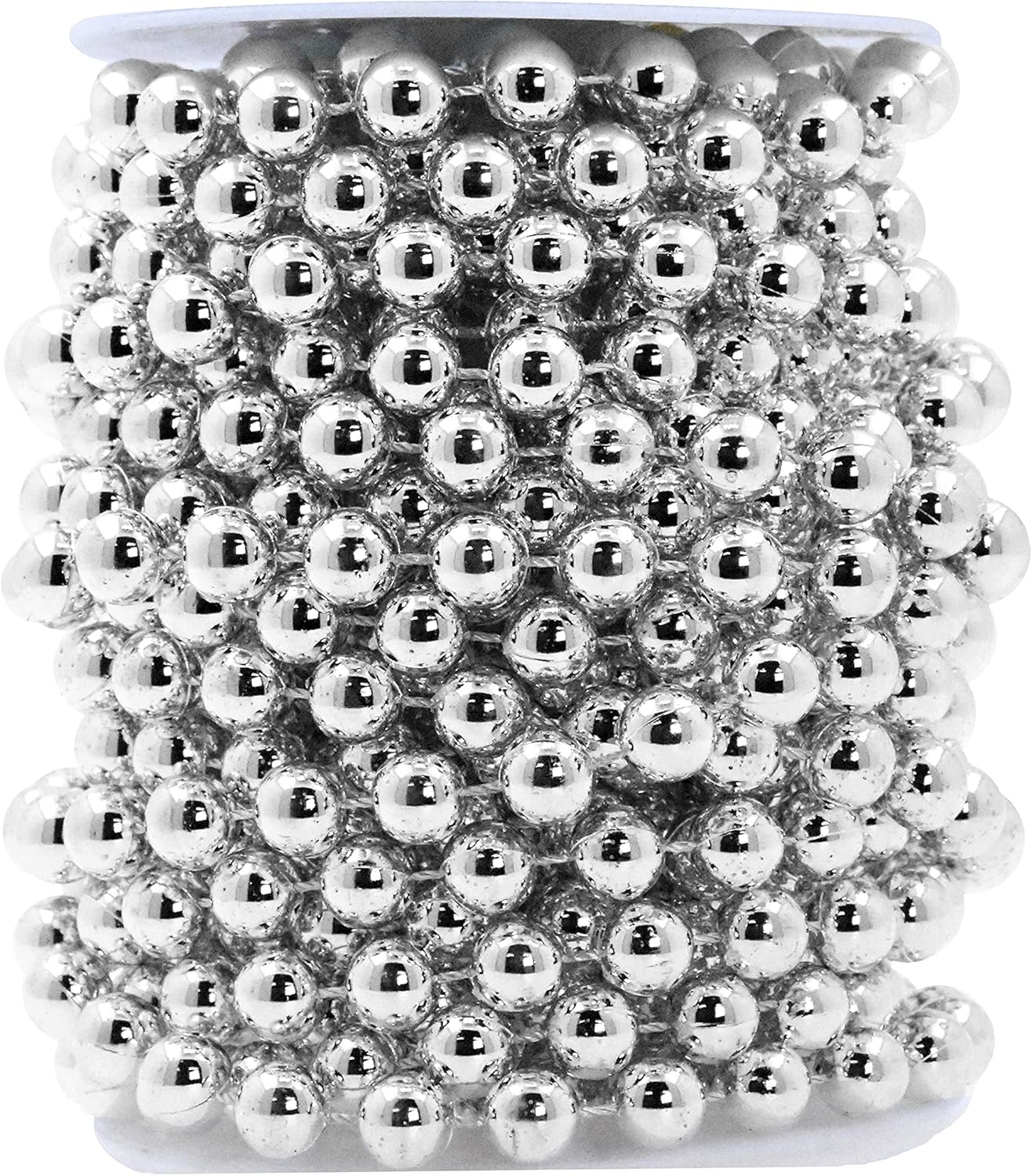 Mandala Crafts 10mm Faux Metallic Silver Pearl Beads Roll - 11 Yards Strand of Fake Pearls Chain Garlands Spool String for Christmas Tree, Wedding, Party, Vases, DIY Decoration