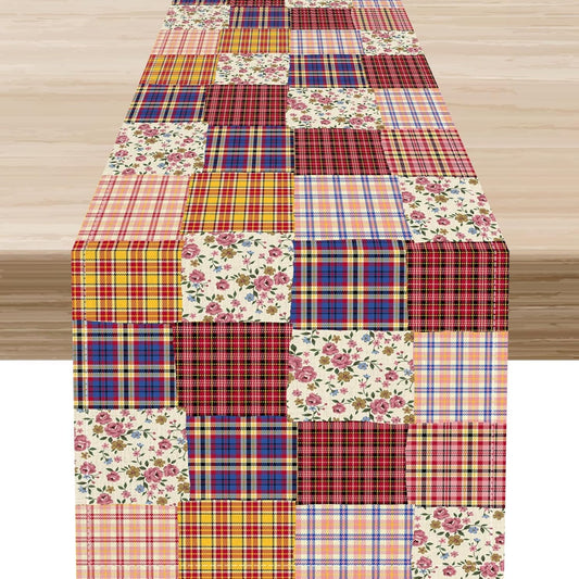 Patchwork Floral Table Runner, Boho Vintage Farmhouse Bohemian Paisley Colorful Flower Table Center Decor for Home Kitchen Dining Patio Holiday Party Table Decorations, 13"x72" Inch