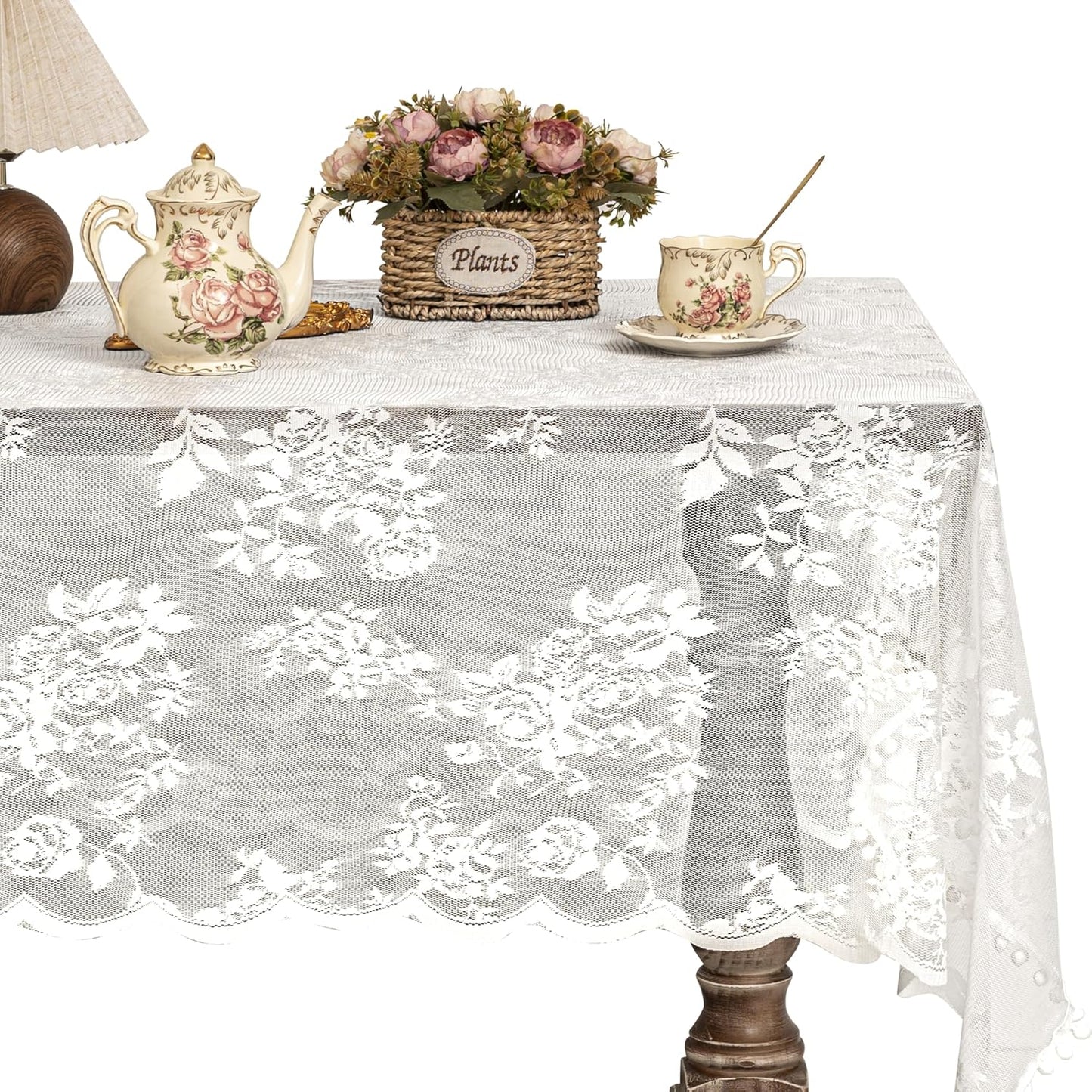 Jayla White Lace Tablecloth for Rectangular Tables, Vintage Style Wedding Table Cloths for Reception, Baby Shower, Birthday Party, Formal Dining, Dinner Parties 60 X 84 Inches