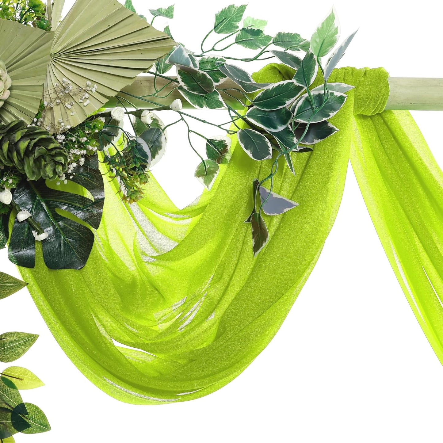 VDS Pack of 1 Panel (30 Inch X 40 Feet) Wedding Arch Draping Fabric Sheer Chiffon Fabric Drapery for Wedding Ceremony Reception Swag Backdrop Canopy Chuppah ARBO Altars Decoration (Parrot Green)