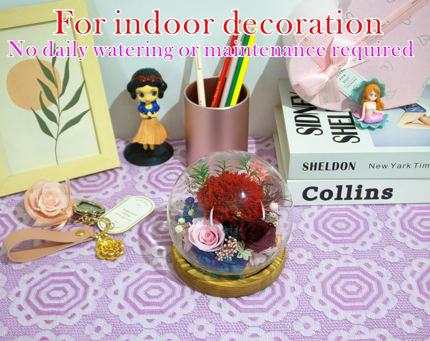 Valley of Rain & Forest Long-Lasting Real Flowers, Unique Floral Gift For you to send Love for All Occasions, for Indoor Decoration (Red Carnation, Pink Rose, Wine-Red Rose)