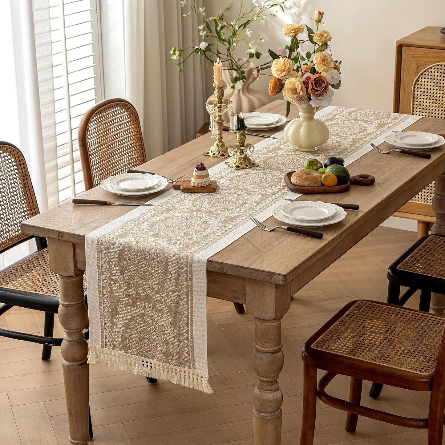 Table Runners 138 Inches,Waterproof Boho Table Runner with Tassel Fringe,Table Runner for Party Coffee Table