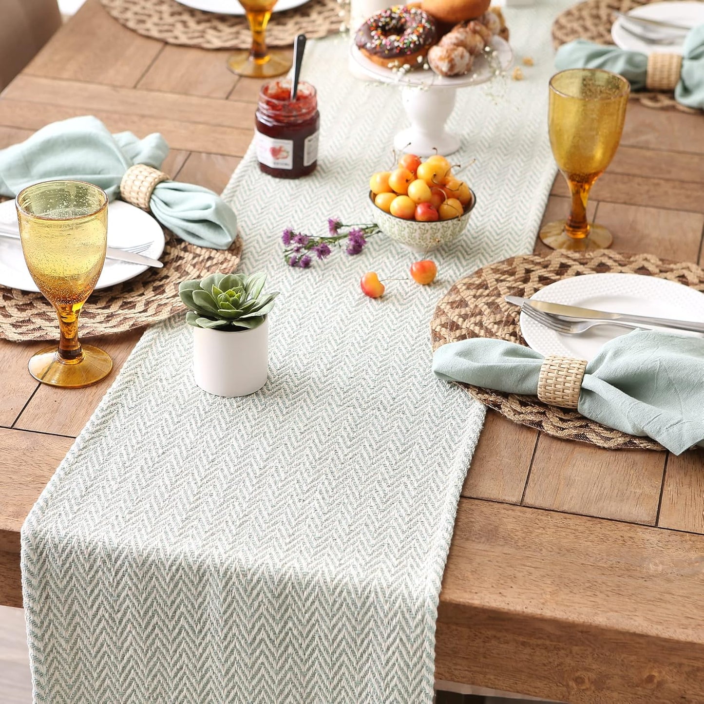 DII Woven Basic Tabletop Collection Chevron Table Runner, 15x108, Jadeite