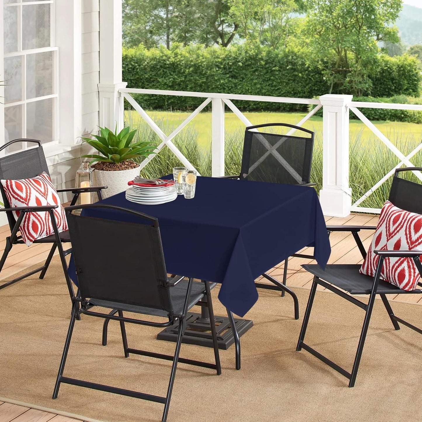 sancua Square Tablecloths 54x54 Inch - Navy Blue Fabric Table Cloth for Square or Round Tables, Washable Polyester Table Cover for Dinner, Holiday Party, Decorative Display Tables