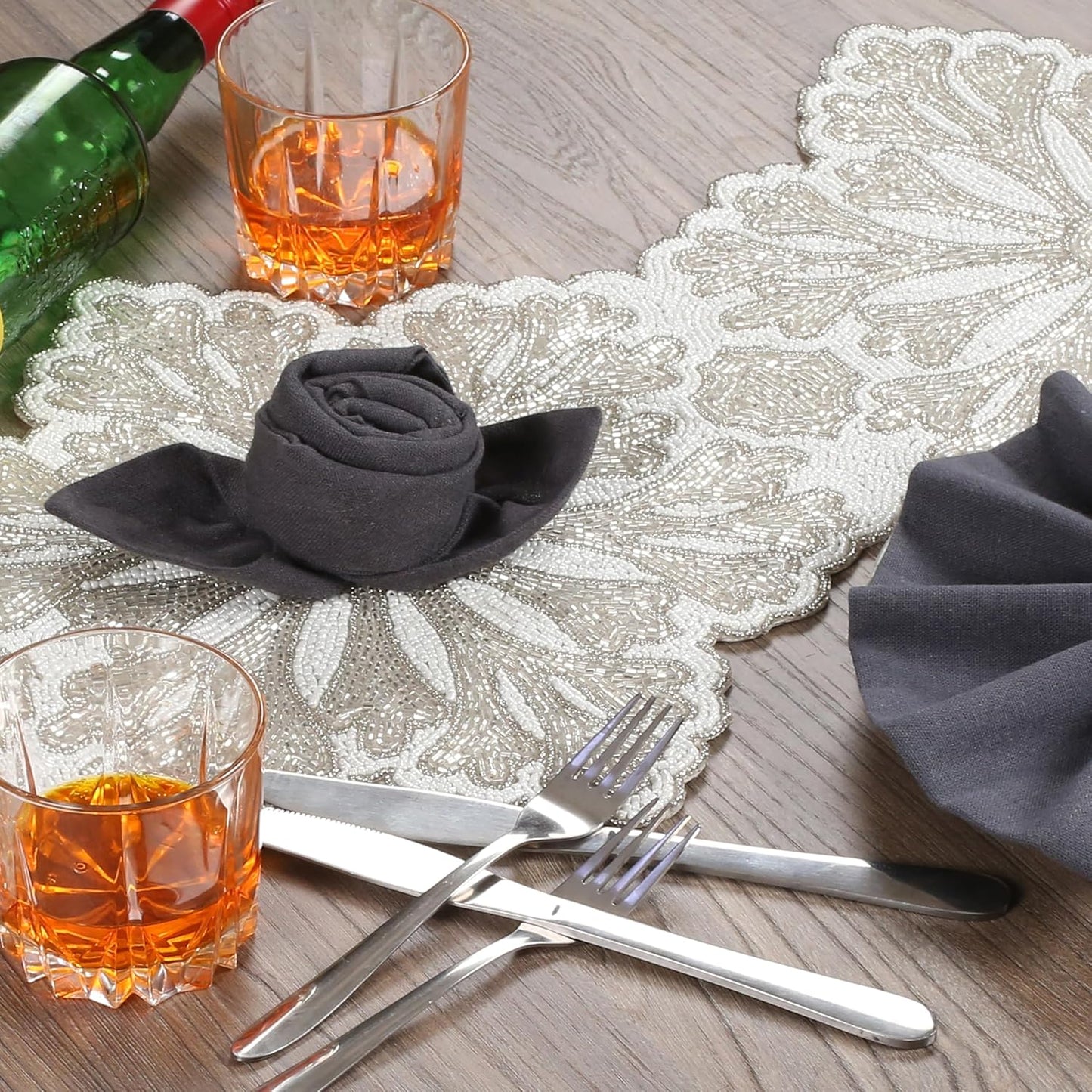 Beaded Table Runner - Elegant & Versatile Dining & Kitchen Linen for Home Decor, Weddings, Parties, Special Occasions, Modern Table Decoration & Luxury Festive Accessory (Ivory) - CLEENTABLE