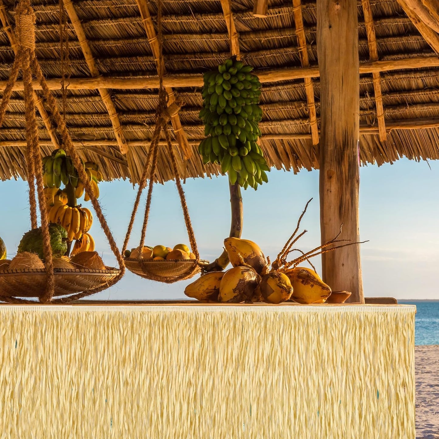 Fovths 4 Packs Luau Grass Table Skirt Fringe Straw Green Grass Skirt 108 x 30 Inch Hibiscus Hawaiian Table Skirts Rectangle Tropical Luau Party Decorations for Hawaiian Decorations