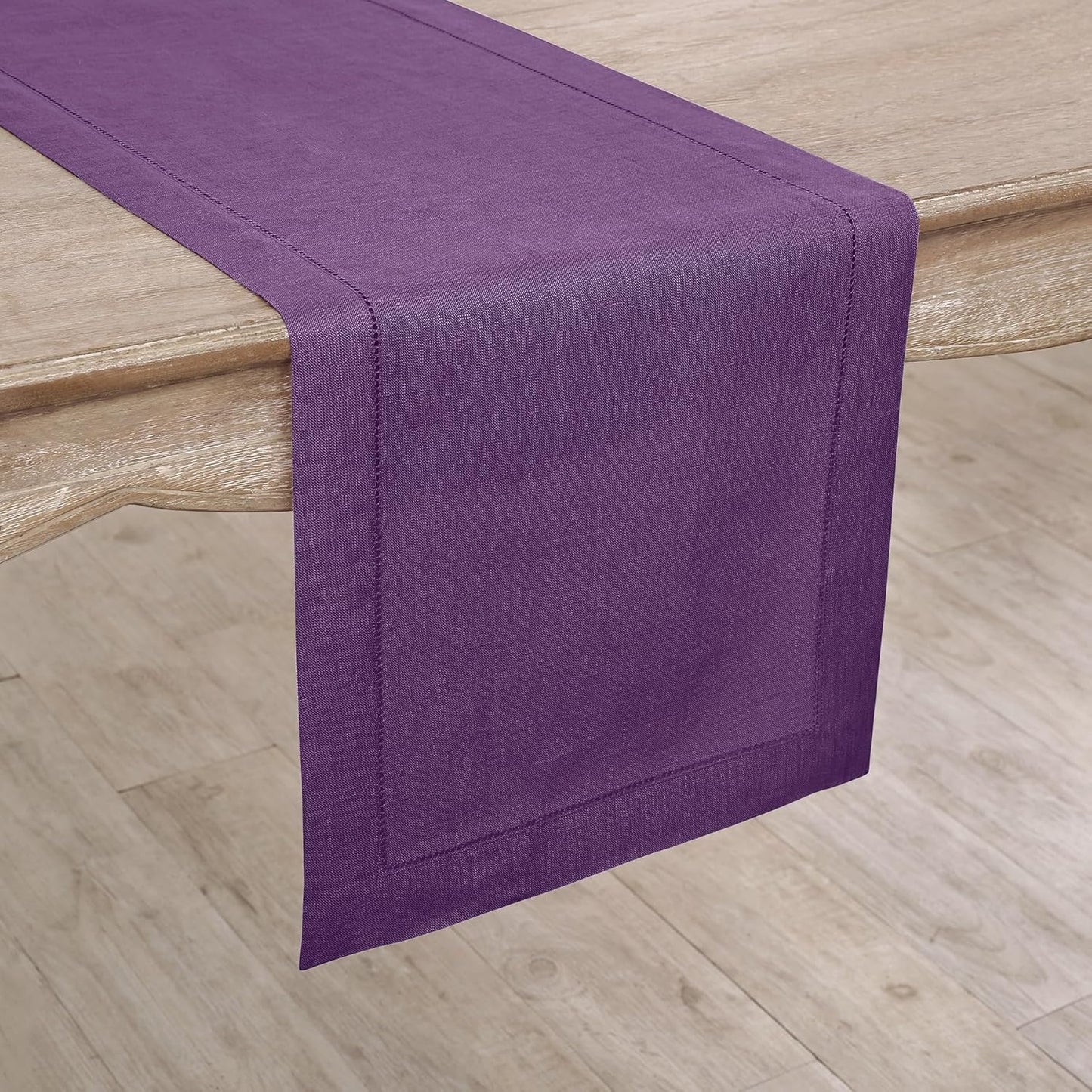 Solino Home Linen Purple Table Runner 36 Inches - Classic Hemstitch, 100% Pure Linen Coffee Table Runner 14 x 36 Inch Ideal for Dresser Tables - Fall, Autumn, Halloween, Thanksgiving, Holiday