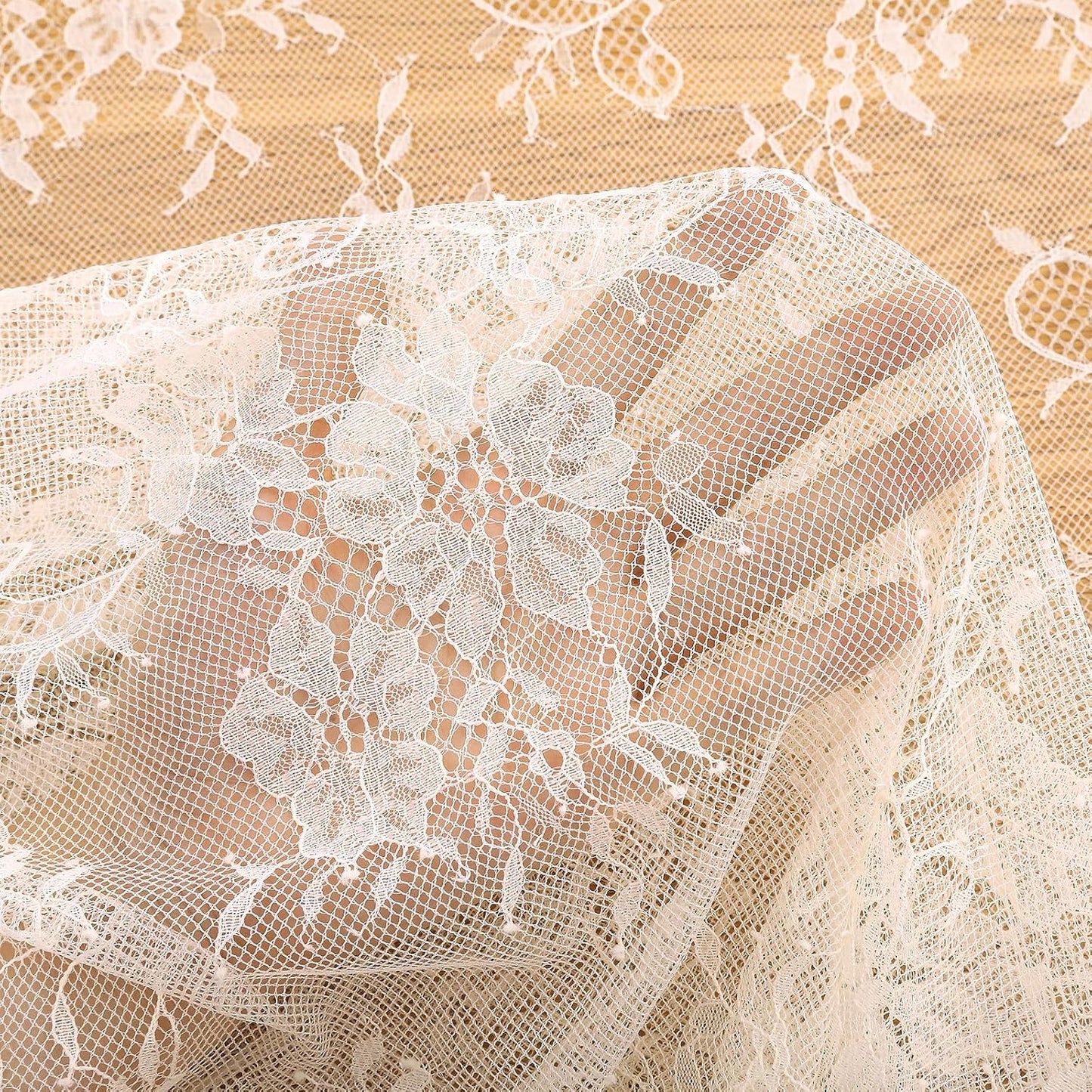 LuoluoHouse Pack of 6 Lace Tablecloth Ivory Table Fabric 60x120 Inch for Rustic Boho Wedding Bridal Shower Party Decorations Rectangle Overlay Long Vintage Embroidered Reception Table Cloth Decor