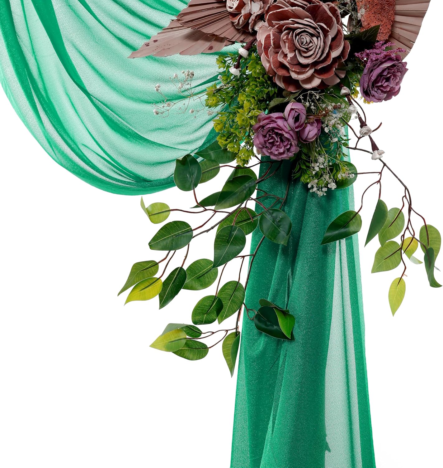 VDS Pack of 1 Panel (30 Inch X 100 Feet) Wedding Arch Draping Fabric Sheer Chiffon Fabric Drapery for Wedding Ceremony Reception Swag Backdrop Canopy Chuppah ARBO Altars Decoration (Emerald)